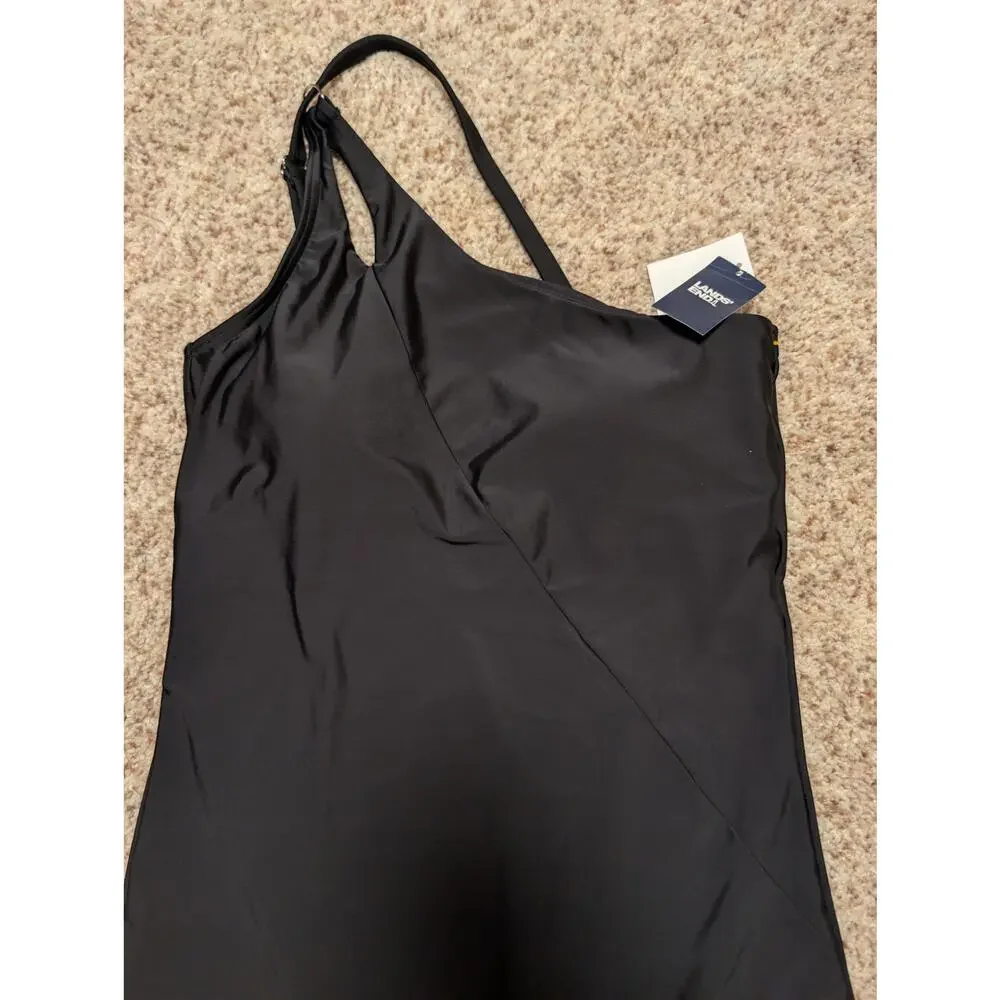 Lands' End Women's One Shoulder Tummy Control One Piece Swimsuit Black Medium
